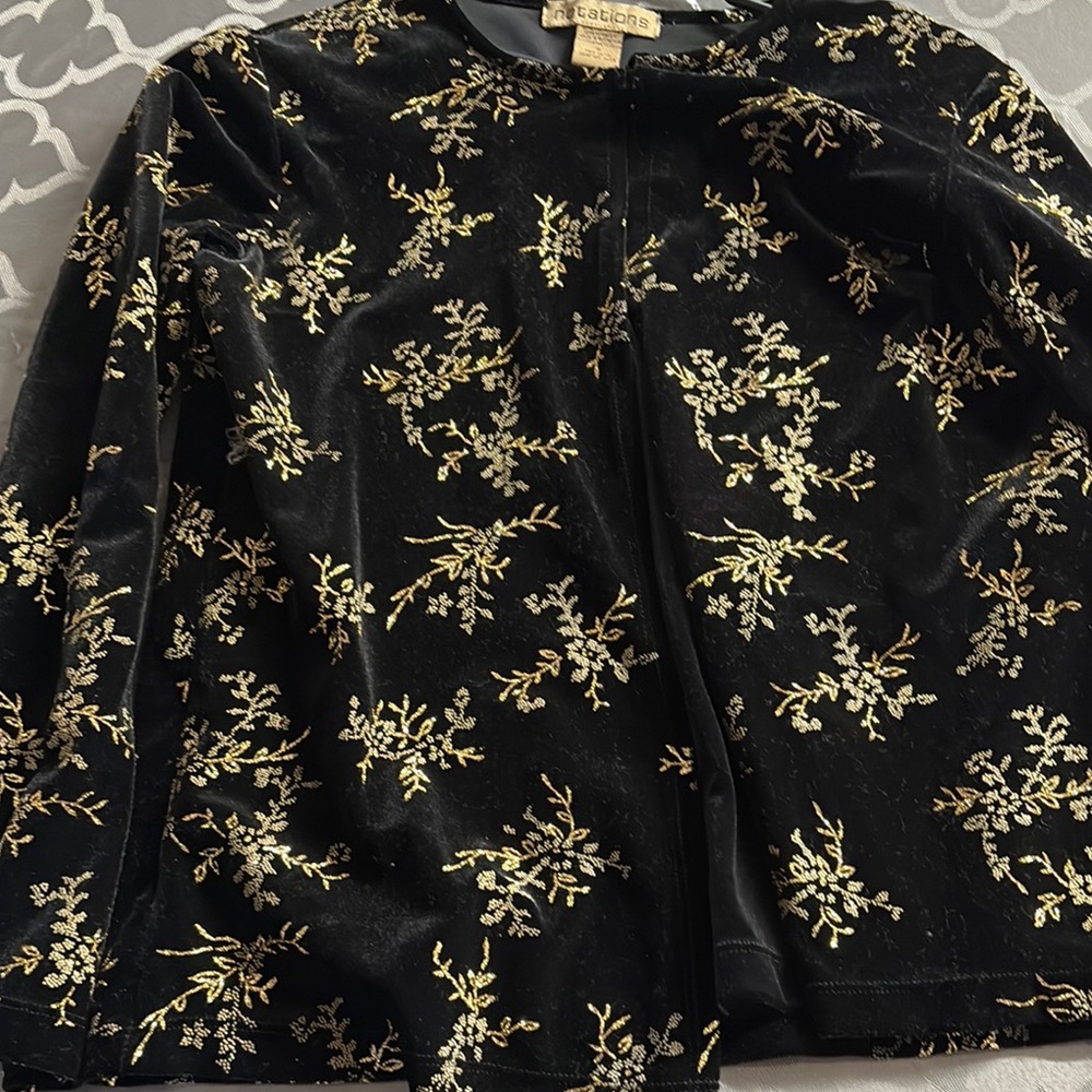 Escada Black Velvet Blazer with Gold Floral Embroidery